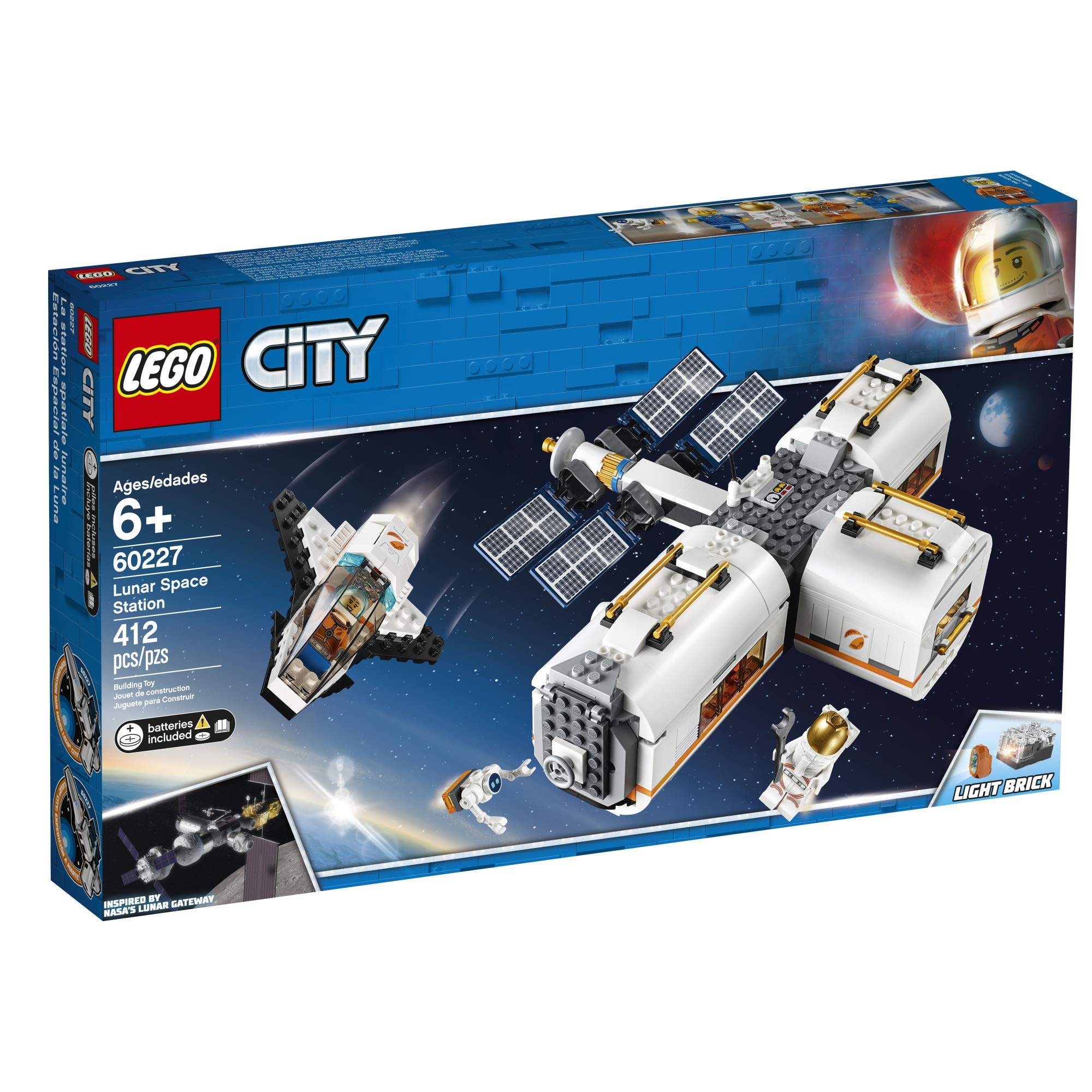 LEGO City Space Lunar Space Station 60227 Space Station Building Set with Toy Shuttle, Detachable Satellite and Astronaut Minifigures, Popular Space Gift (412 Pieces)
