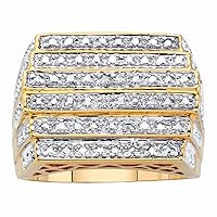 PalmBeach Men's Yellow Gold-plated Round Genuine Diamond Step Top Ring Sizes 8-13