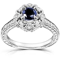 Kobelli Antique Style Round-cut Sapphire and Diamond Engagement Ring 3/4 Carat (ctw) in 14k White Gold
