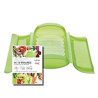 Lekue 3-4 Person Steam Case With Draining Tray and Bonus 10 Minute Cookbook, Green, Large