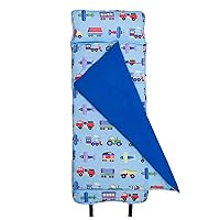 Original Nap Mat with Reusable Pillow for Boys & Girls, Perfect for Elementary Daycare Sleepovers, Features Hook & Loop Fastener, Cotton Blend Materials Nap Mat (Trains, Planes, and Trucks)