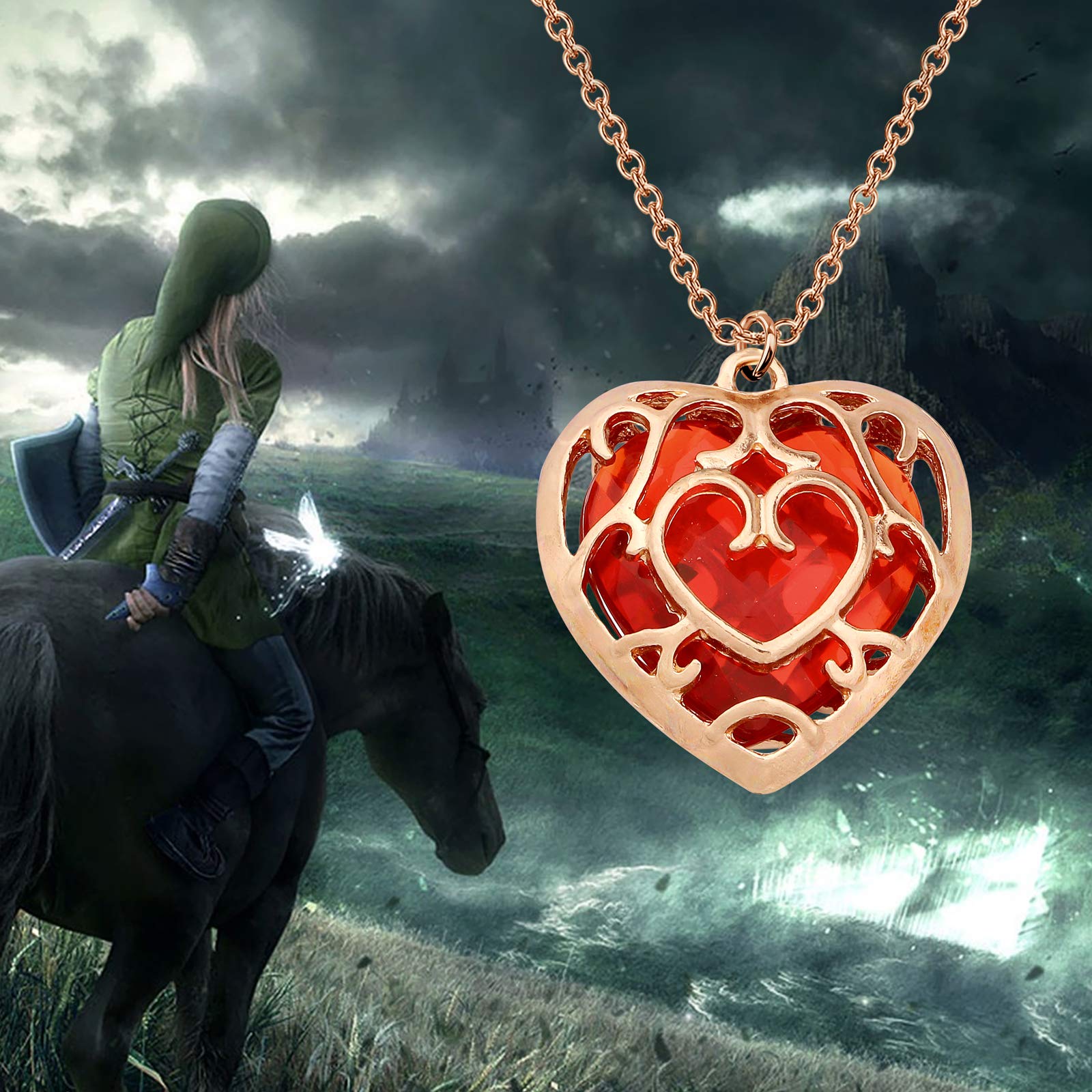 FAADBUK Cosplay Jewelry Skyward Sword Heart Sapphire Ruby Necklace Gamer Fans Gift for Women Girl