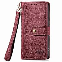 XYX Wallet Case for Samsung A25 5G, RFID Blocking Love Heart Pu Leather Case Zipper Purse Wrist Strap with 7 Card Slots for Galaxy A25 5G, Red