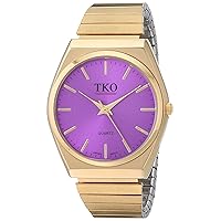 TKO Gold Stainless Steel Expansion Bracelet Stretch Thin Case Purple Face Flex Teen Girls Watch TK649PR