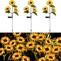 Solar Outdoor Lights Garden Decor, Upgraded-3 Pack Solar Garden Lights Waterproof with 9 Realistic Sunflower Lights, Solar Pathway Lights for Outside Landscape Patio Yard Decorations