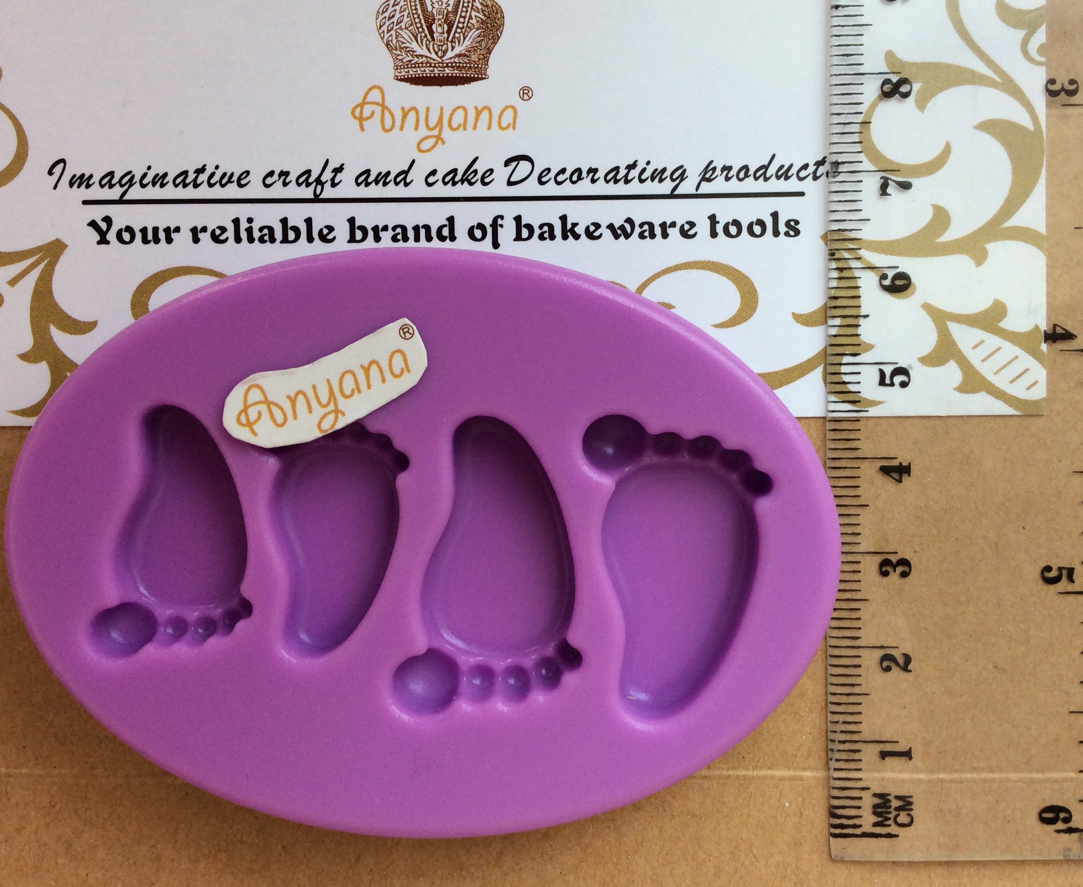 Anyana Baby foot print Baking Molds footstep Silicone Fondant molds baby shower Cake Decorating Tools Gumpaste christening cupcake topper decorations party resin Clay Chocolate Candy Molds easy to use