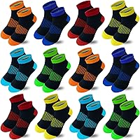 Boys Socks 12 Pairs Half Cushion Low Cut Athletic Ankle Socks Kids Socks for Boys