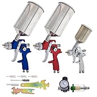 TCP Global Brand HVLP Spray Gun Set - 3 Sprayguns with Cups, Air Regulator & Maintenance Kit for All Auto Paint, Primer, Topcoat & Touch-Up, One Year Warranty