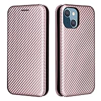 Case for iPhone 13 Mini, Carbon Fiber Leather Flip Wallet Phone Case with Card Slot Handy Stand Shockproof Flip Cover Case Detachable Wrist Strap,Pink