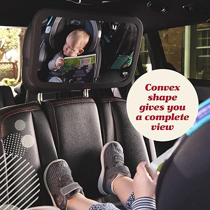 Lusso Gear Baby Backseat Mirror for Car. Largest and Most Stable Mirror with Premium Matte Finish, Crystal Clear View of Infant in Rear Facing Car Seat - Secure and Shatterproof (Black)