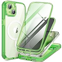 TIESZEN Magnetic for iPhone 15 Plus Case, [Dustproof Design] Compatible with Magsafe, Built-in Privacy Screen Protector & 9H Tempered Glass Screen Protector & Upgraded Camera Protection, Bright Green