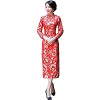 Dragon Qipao Red Chinese Oriental Dress Long Cheongsam for Women