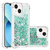 Compatible with Apple iPhone 14 Plus Case Clear Liquid Glitter TPU Bumper Cover Shockproof Transparent Girly Woman Protective Phone Case for iPhone 14 Plus Green Love YBLW