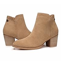 SHIBEVER Women's Ankle Boots Heel: Chunky Low Heels Almond Toe Boots Suede Side Zipper Casual Western Booties Shoes