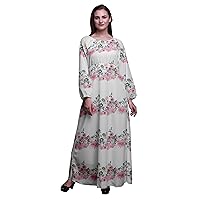 Bimba Polyester Georgette Print Women's Long Sleeve Maxi Dress Elastic Waist Casual Summer Maxi Dress