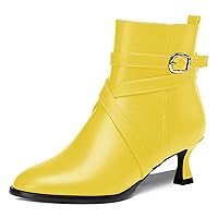 Womens Buckle Sexy Matte Round Toe Office Solid Kitten Low Heel Ankle High Boots 2 Inch