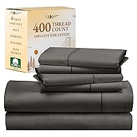 California Design Den 6-Pc Queen Size Sheet Set with 4 Pillowcases - 400 Thread Count 100% Cotton Sheets, Cooling Sateen Weave, Luxury Deep Pocket Bedsheets Set - Dark Gray