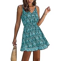 PRETTYGARDEN Womens V Neck Spaghetti Strap Sundress Swing Ruffle Summer Mini Short Dress