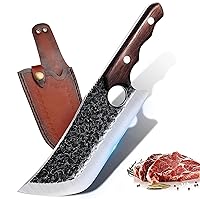 Hand Forged Meat Cleaver Knife Fathers Butcher Knife for Meat Cutting Full Tang Chef Knife with Belt Sheath and Gift Box High Carbon Steel Knife for Kitchen or Camping Christmas Gift