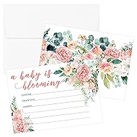 DISTINCTIVS Floral Baby Shower Party Invitations - 10 Fill In Cards with Envelopes - A Baby is Blooming - Pink Floral It's a Girl Themed Supplies