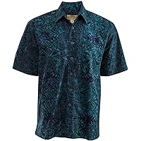 Johari West Men's Button-Down Short Sleeve Shirt, Geometric Forest (Sapphire, Small)