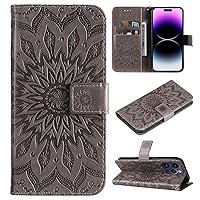 Case for iPhone 14 Pro Max, Premium PU Leather Magnetic Flip Wallet Case with Card Holder Cash Slot Lanyard Strap Kickstand Function Shockproof Cover (Grey)