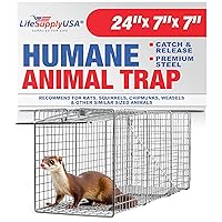 Heavy Duty Catch Release Medium Live Humane Animal Cage Trap for Rats, Squirrels, Chipmunks, Weasels 24x7x7