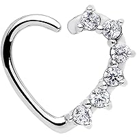 Body Candy Women's 16 Gauge Clear Heart Left Closure Daith Cartilage Tragus Earring Body Piercing Barbell, White, One Size