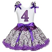 Birthday Dress Purple 4th White Shirt Purple Leopard Skirt Set Girl Outfit 1-8y