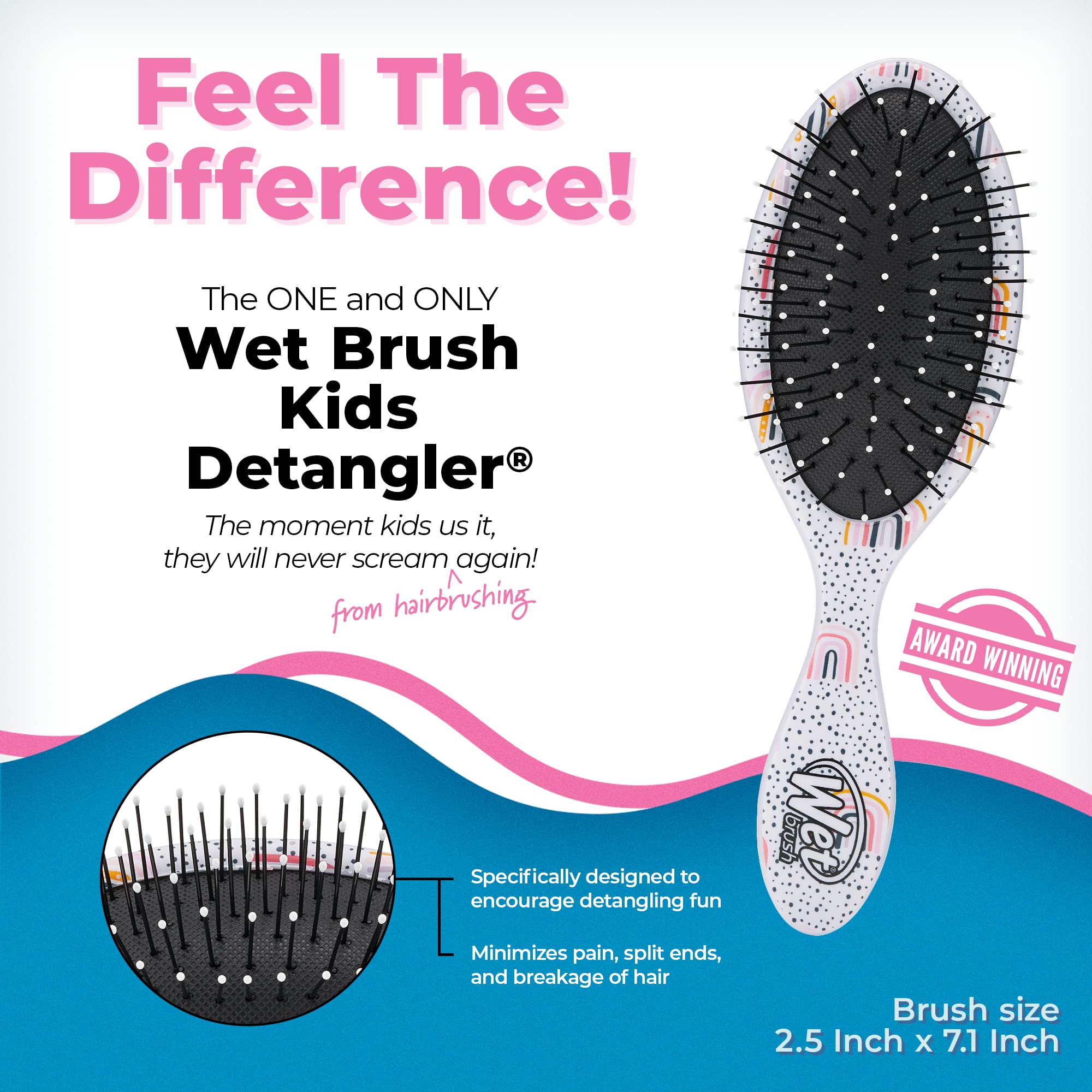 Wet Brush Kids Detangler Hair Brushes - Rainbows - Midi Detangling Brush with Ultra-Soft IntelliFlex Bristles Glide Through Tangles with Ease - Pain-Free Comb for All Hair Types