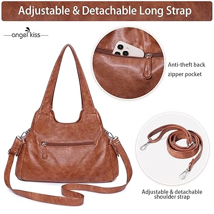 Angelkiss Purses and Handbags for Women Washed Vegan Leather Crossbody Hobo Satchel Shoulder Tote Purse