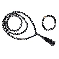 Black Sulemani Hakik Aqeeq Mala & One Bead Bracelet Size - 8mm Natural Healing Reiki Crystal Chakra Balancing Vastu Stone