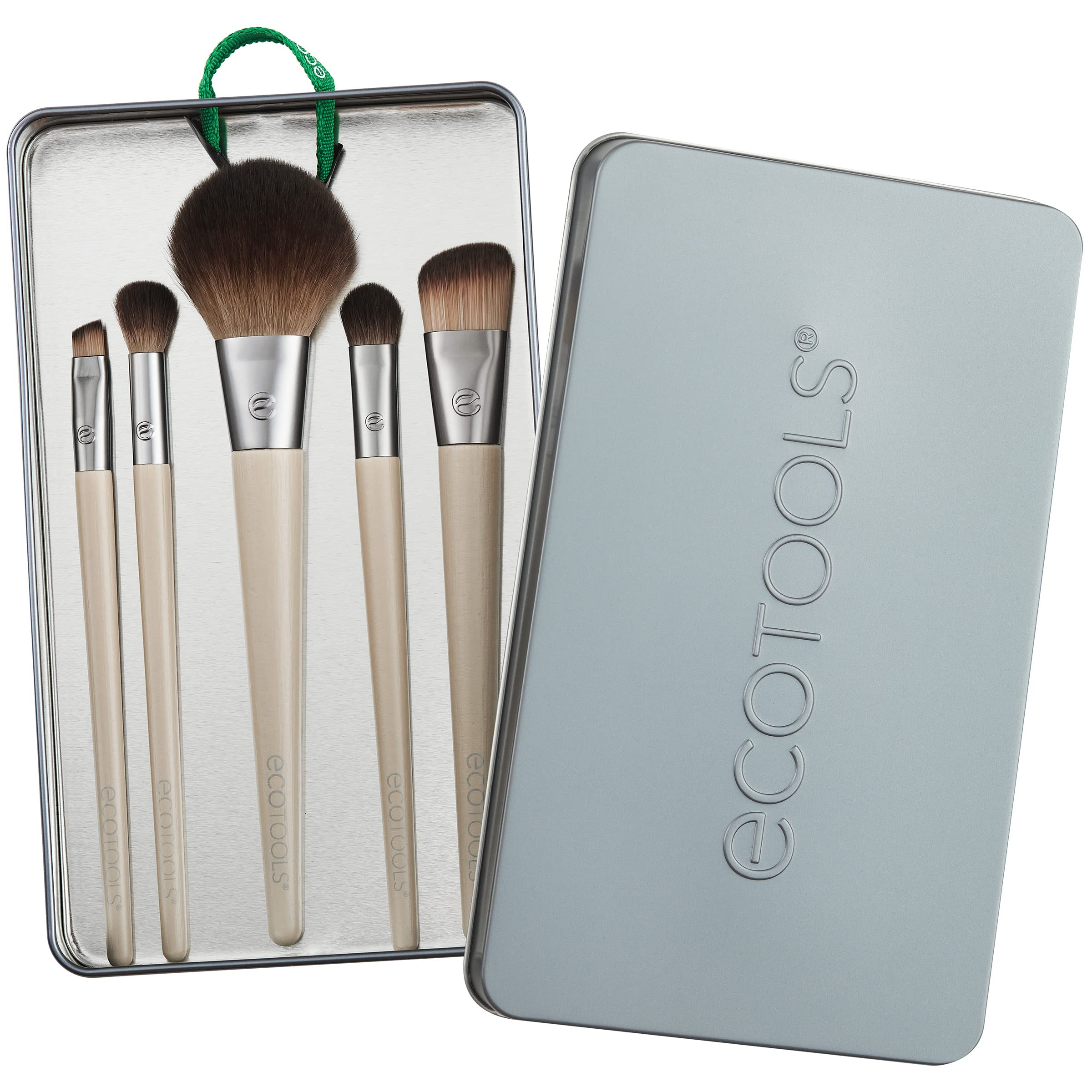 EcoTools Start The Day Beautifully Makeup Brush Kit, For Eyeshadow, Foundation, Blush, & Concealer, With Storage Tray, Travel Friendly Makeup Brush Staples, Eco Friendly, Cruelty Free, 6 Piece Set