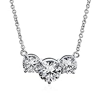 Bling Jewelry Bridal Classic Delicate Solitaire Cubic Zirconia AAA CZ 2CTW Three Stone Past Present Future Necklace Choker Collar For Women Teens Prom 14K Gold or Silver Plated Brass