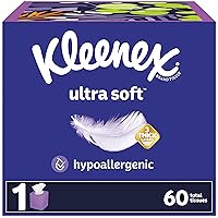 Kleenex Ultra Soft Facial Tissues, 1 Cube Box, 60 Tissues per Box, 3-Ply, Packaging May Vary