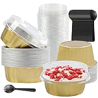 Round Mini Aluminum Pans with Lids, 30PCS 8OZ Individual Cupcake Containers Cupcake Liners with Lids Mini Cake Tins Individual Mini Cake Pans With Lids for Wedding Birthday Business,Gold