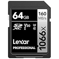 Lexar 64GB Professional 1066x SDXC Memory Card, UHS-I, C10, U3, V30, Full-HD & 4K Video, Up To 160MB/s Read, for DSLR and Mirrorless Cameras (LSD1066064G-BNNNU)