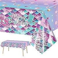 Mermaids Birthday Tablecloths Under The Sea Theme Party Supplies Little Mermaids Princess Table Covers for Girls Kids Plastic Table Decorations Ocean Sea Party Decor Favors 54 X 108 Inch, 1 Pack