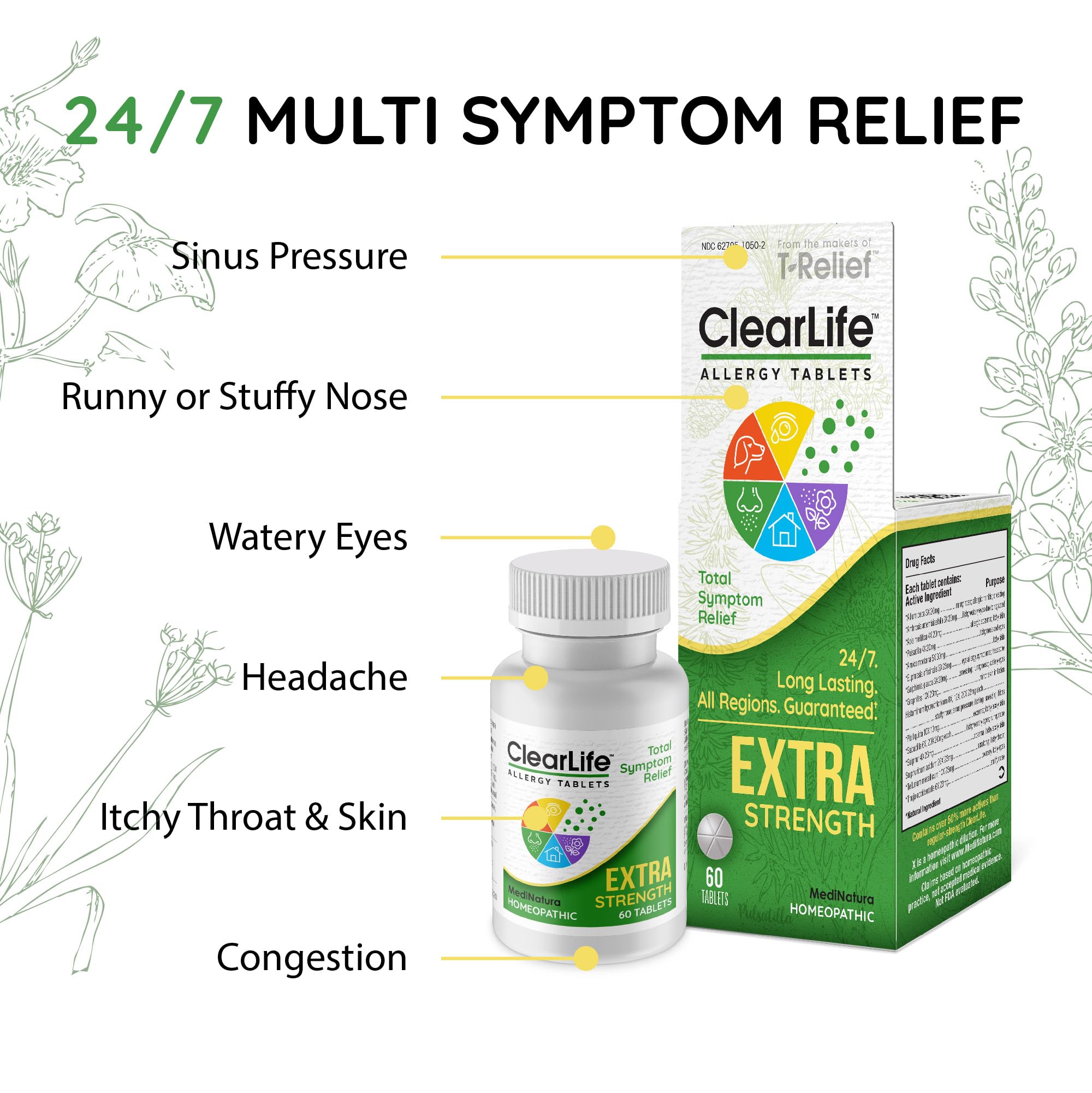 ClearLife Extra Strength Multi-System Allergy Relieving Homeopathic Remedy - 15 Powerful Actives Provide Potent Maximum Congestion, Itchiness & Sinus Pressure Relief - Non-Drowsy - 60 Tablets