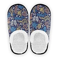 Fuzzy Slippers For Couple Christmas Doodle Blue Non Skid Soft Warm Sole Coral Fleece Slip-on Closed Toe