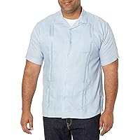 Cubavera Men's 100% Linen Short Sleeve Button-Down Guayabera Shirt with Four Pockets, Camp Collar, Pintuck Detail