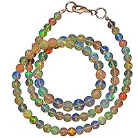 JEWELZ 22 inch Long Round Shape Smooth Cut Natural Ethiopian fire Opal 4-6 mm Beads Necklace with 925 Sterling Silver Clasp for Women, Girls Unisex