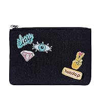 Steve Madden Slay Patches Zip Cosmetic Case Travel Pouch, Black