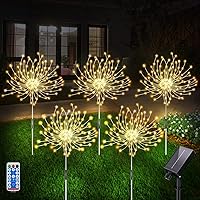 Solar Garden Lights, Firework Lights Outdoor 5 Pack 120 LED Solar Waterproof Decorative Starburst Lights Landscape Lamp Adjustable Brightness, Decor for Courtyard Garden Christmas Party(Warm White)