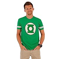 Green Lantern The Distressed Logo with Striped Sleeves Kelly Green Adult T-Shirt Tee