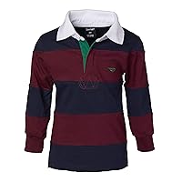 Boys Cotton Wide Striped Long Sleeve Polo Rugby Shirt