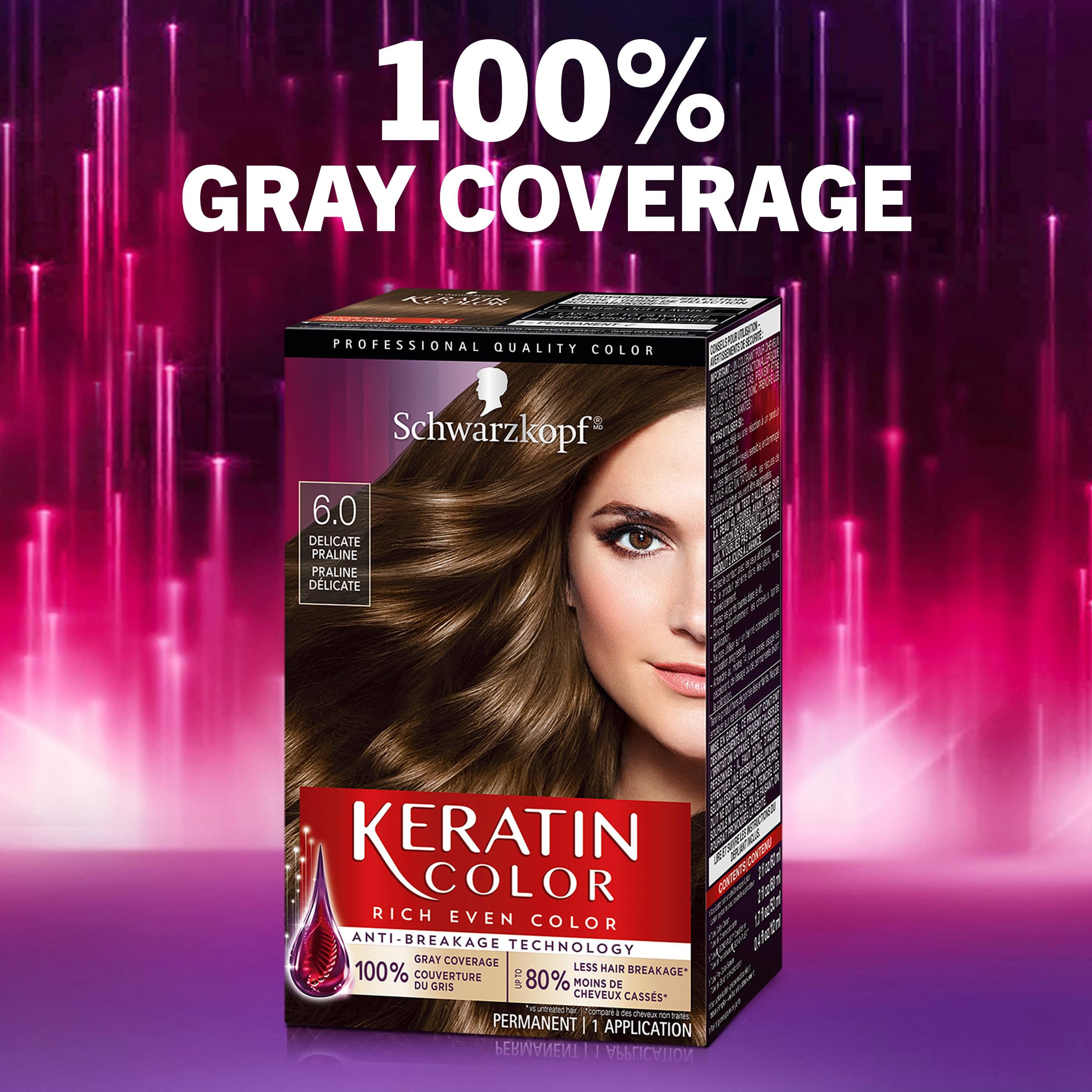 Schwarzkopf Keratin Color Permanent Hair Color Cream, 6.0 Delicate Praline