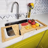 [2024 UPGRADE] Kindled Ivys Expandable Bamboo Wooden Over The Sink Cutting Board - Extra Large XXL Expands Over Kitchen Sink to 33.5x11