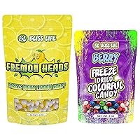 Bliss Life Freeze Dried Candy Bundle - Fremon Heads (4oz) & Berry Colorful Candy (3oz) - ASMR, TikTok Challenge, Sour & Sweet Fusion, Freeze Dried Sour Candy, Unique Novelty, Trendy Snack