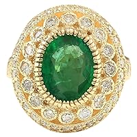 3.45 Carat Natural Green Emerald and Diamond (F-G Color, VS1-VS2 Clarity) 14K Yellow Gold Luxury Cocktail Ring for Women Exclusively Handcrafted in USA
